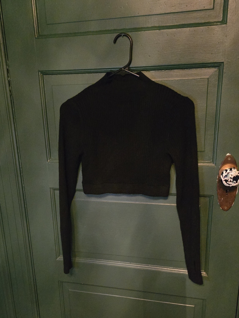 wild fable Black Cropped Rib-Knit Long Sleeve Top